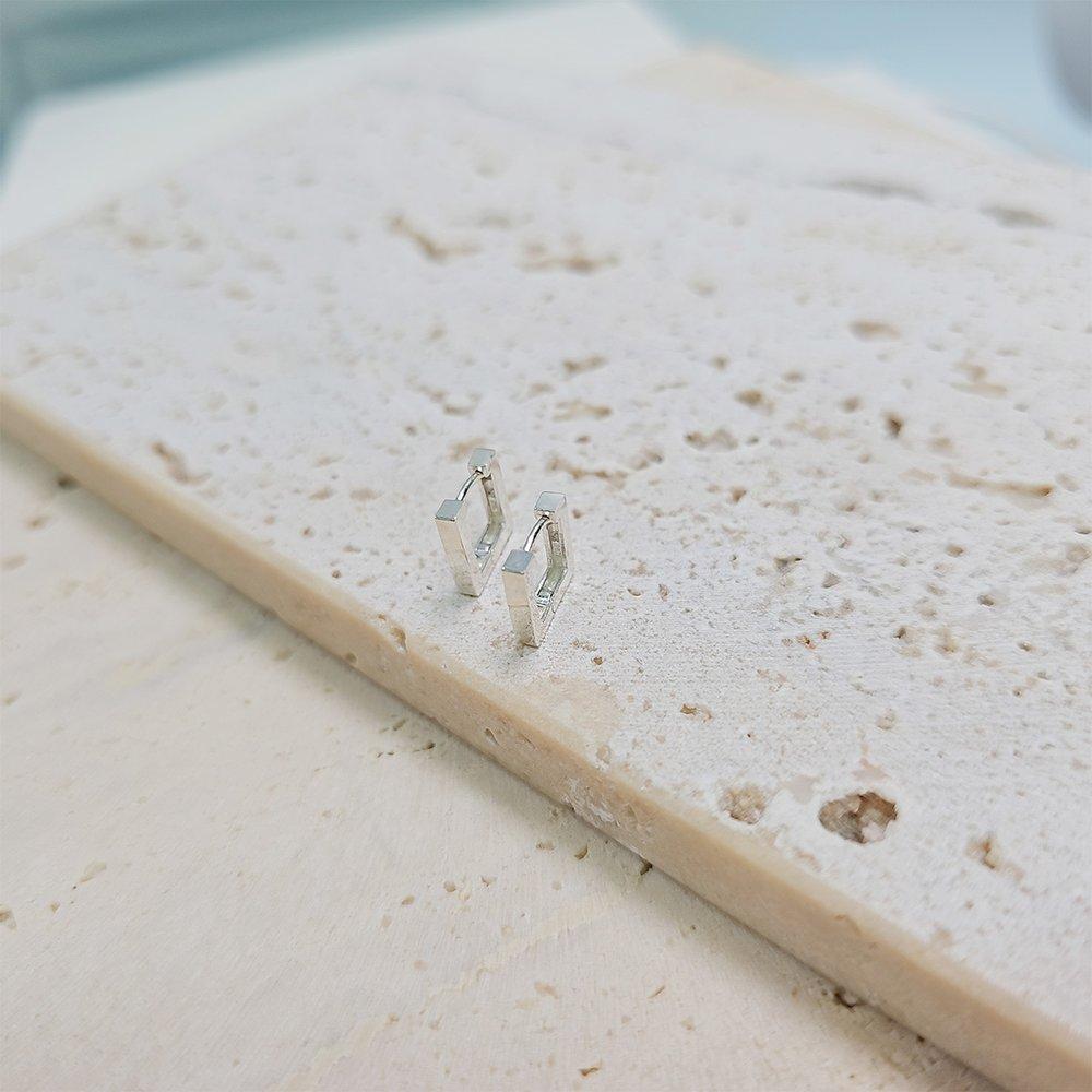 Silver Basic Square One-Touch Earrings