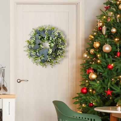 Eucalyptus Leaf Wreath UV-Resistant Silk Leaves Greenery Garland Front Door Artificial Wreath Christmas Decor