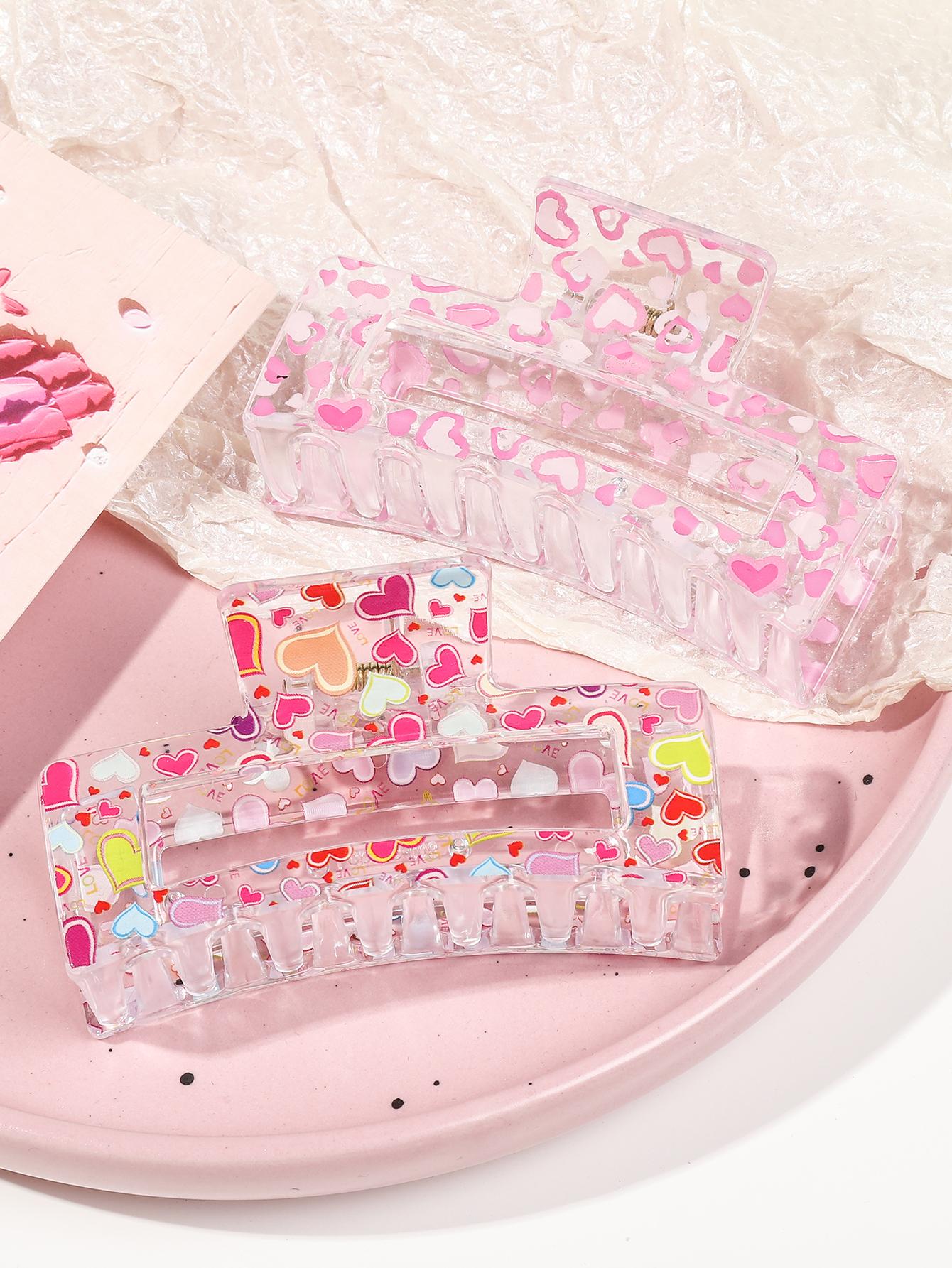 

2 шт., квадратные заколки-когти ко Дню святого Валентина для женщин и девочек, красные сердечки, нескользящие заколки-когти, сильная фиксация, укладка волос