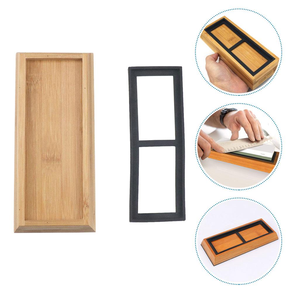 Household Bamboo Whetstone Non-slip Base Fixed Tray Kitchen Home Tool Holder Sharpening Storage Sharpener Stand Grindstone for