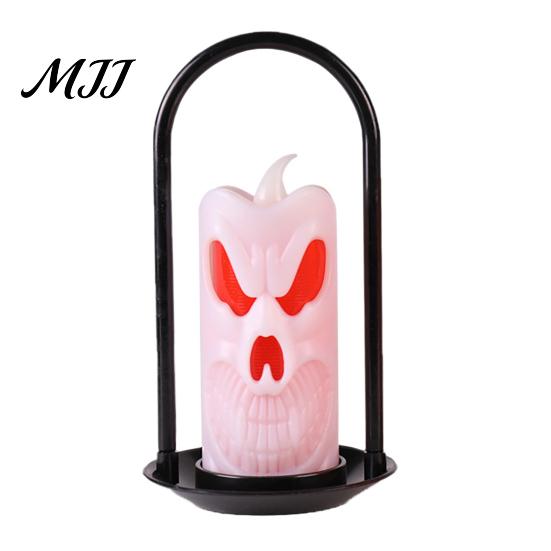Flickering LED Candle Halloween Flameless Pillar Candles, Spooky Face Handheld Light, Battery Table Centerpiece Operated Fake Candles for Party