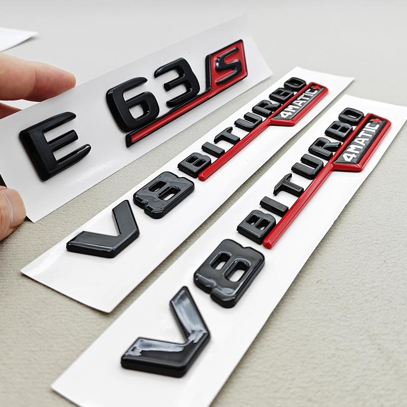 3D ABS Black Car Letters Logo E63S E63 V8BITURBO 4MATIC Fender Side Badge Rear Trunk Emblem Decals For Mercedes Benz AMG E63 S