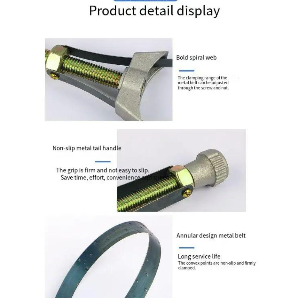 Oil Filter Wrench Heavy Duty Adjustable Steel Strap 60mm-120mm Diameter Universal Car Auto Motorcycle Oil Filter Removal Tool