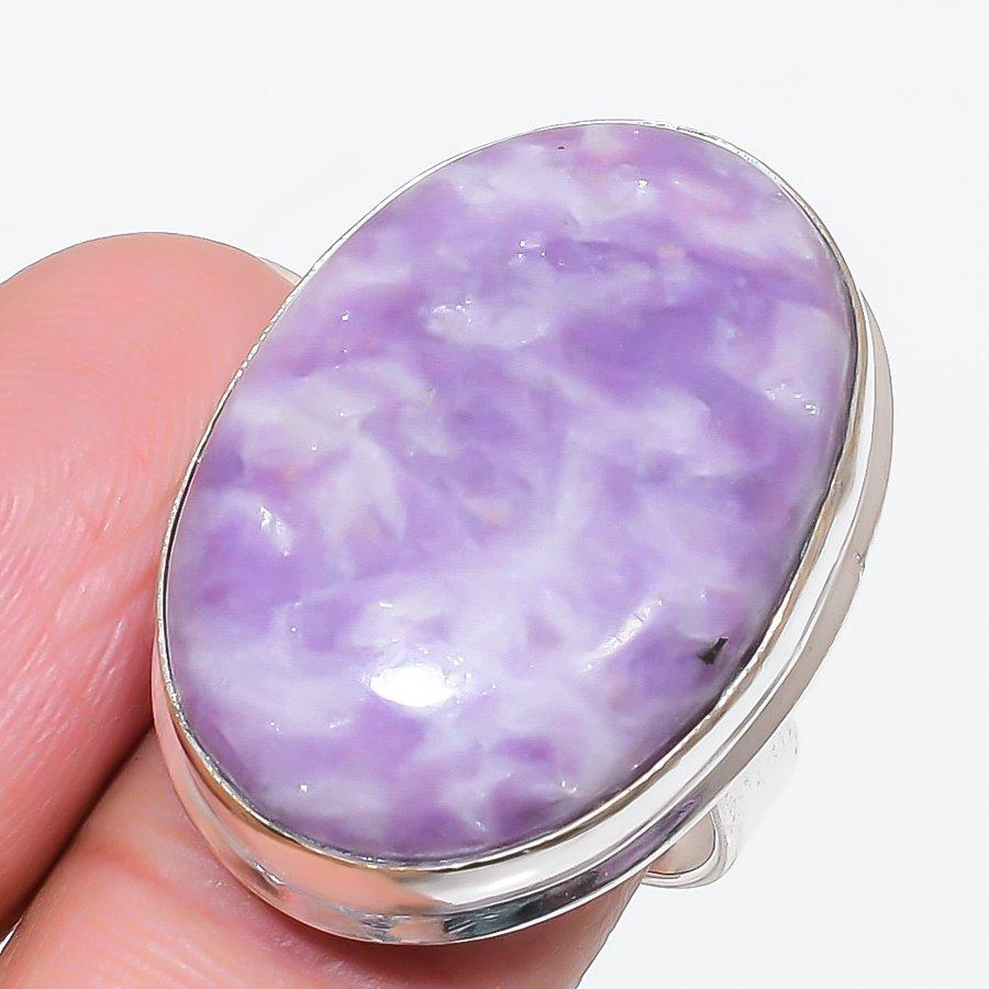 

Натуральный камень Лепидолит Ювелирное изделие из серебра 925 пробы Кольцо Размер 7.5 l5h23