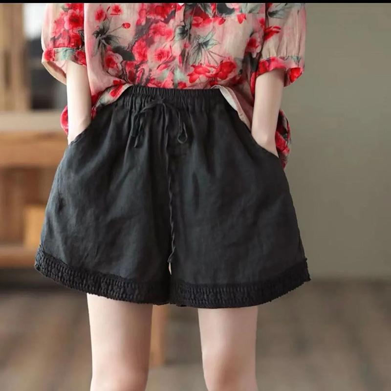 Cotton Shorts Women Summer Vintage Loose Large Size High Waist 7 Points Denim Wide Leg Skirt Pants