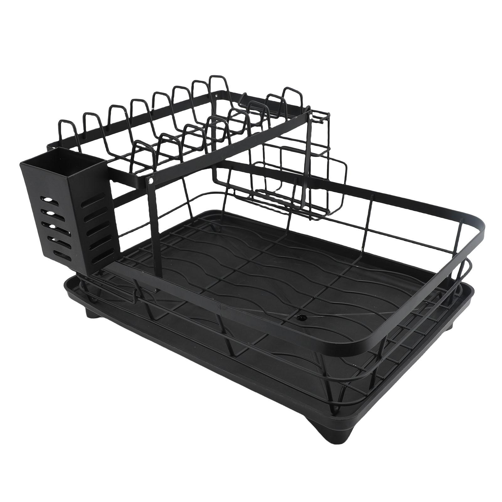 Dish Drying Rack 2 Tiers Thickened Stainless Steel Multifunctional Large Capacity Counter Dish Storage Organizer Black чёрный 3280₽