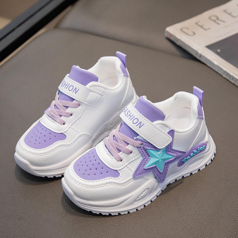 

Обувь для девочек Весна и Осень Новая Спортивная обувь Дышащая Модная Большие Дети Кожа Толстая Подошва Кроссовки Одинарная Обувь 26 фиолетовый
