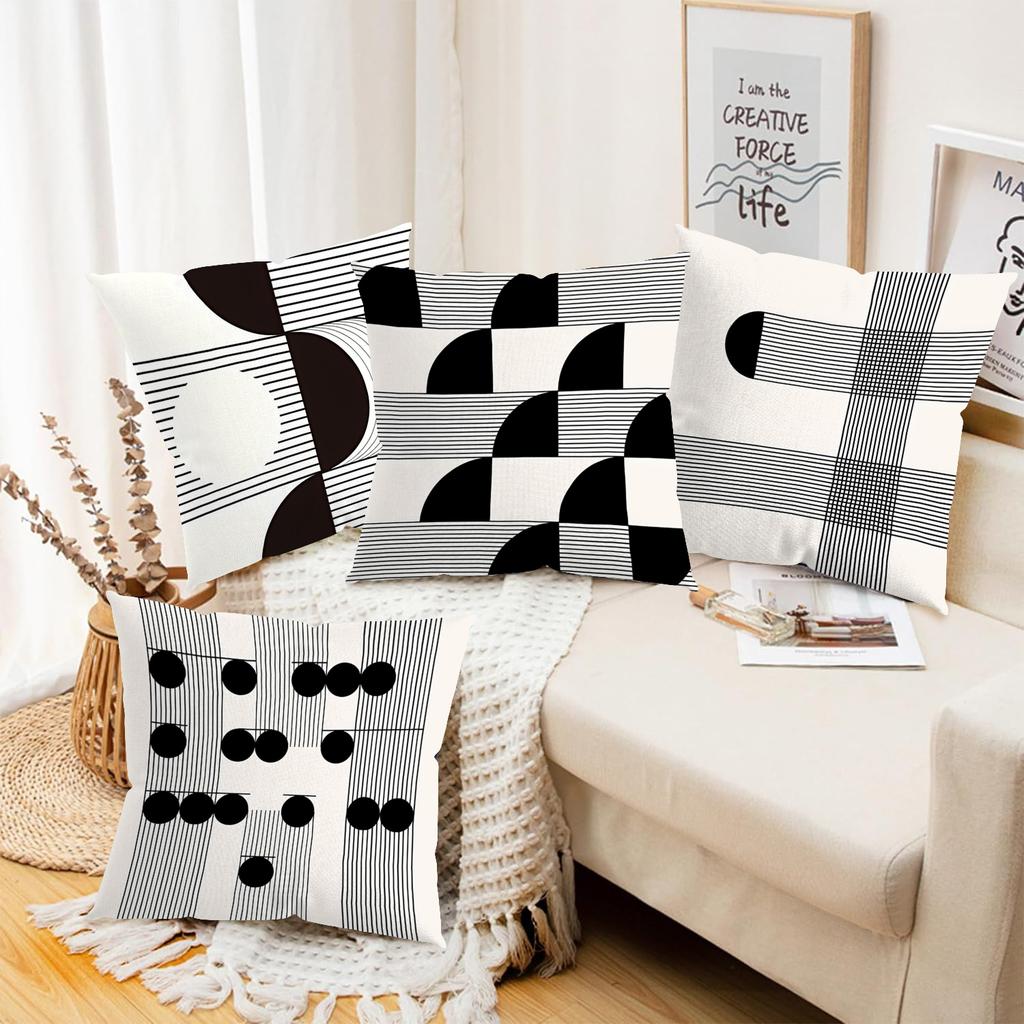 Modern Black White Patterned Decorative Throw Pillows Polyester pillowcase, sofa decorative cushion cov