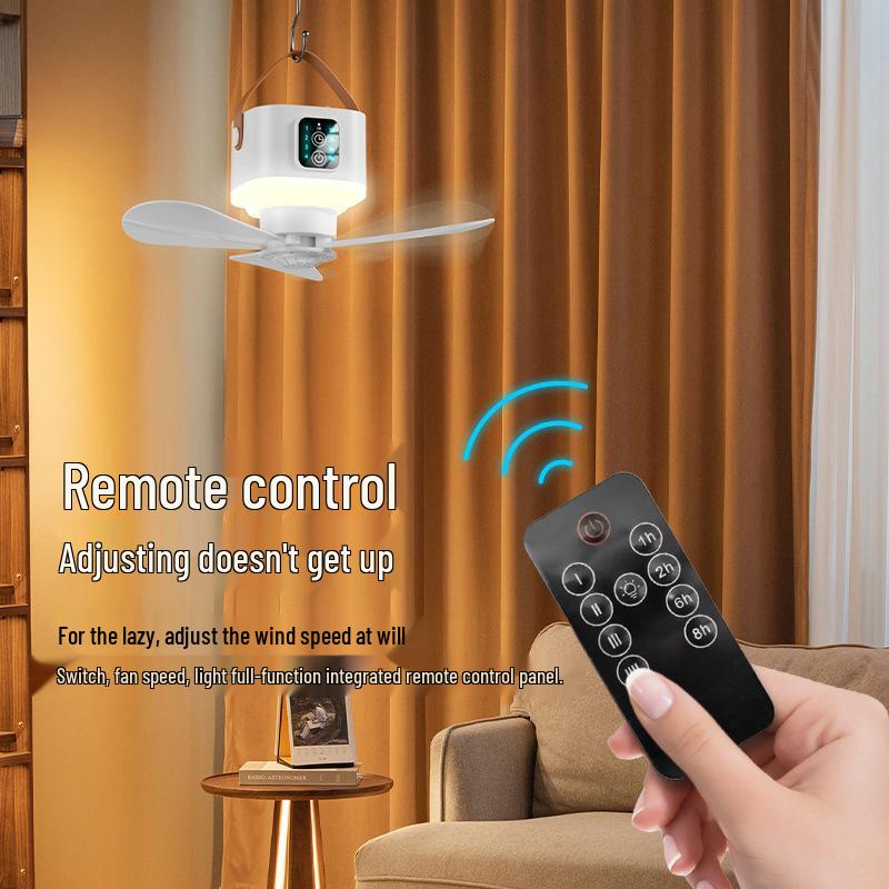 Compact Wireless Hanging Fan for Camping and Dorms - Rechargeable Multifunctional Fan