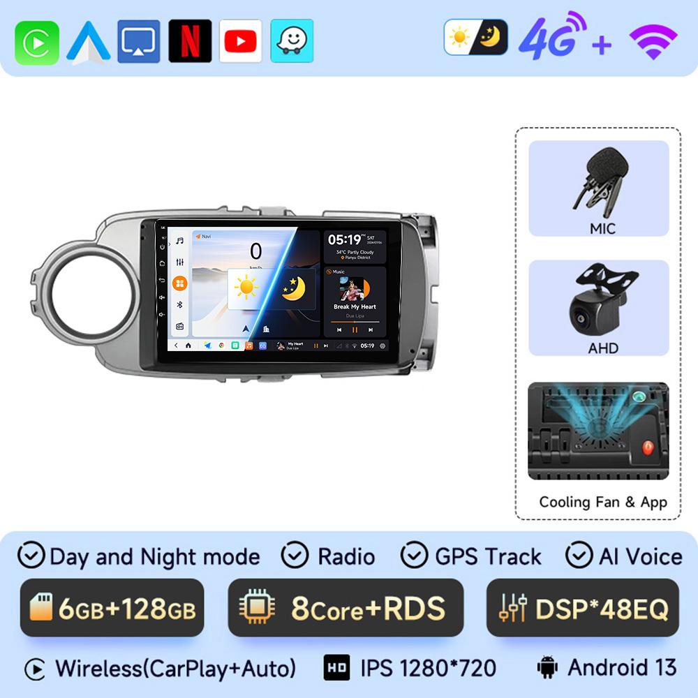 JIUYIN 9inch Android 13 Car RadioFor Toyota Yaris 2012 - 2017 Multimedia Player Android Auto Wireless Carplay GPS  2Din DVD