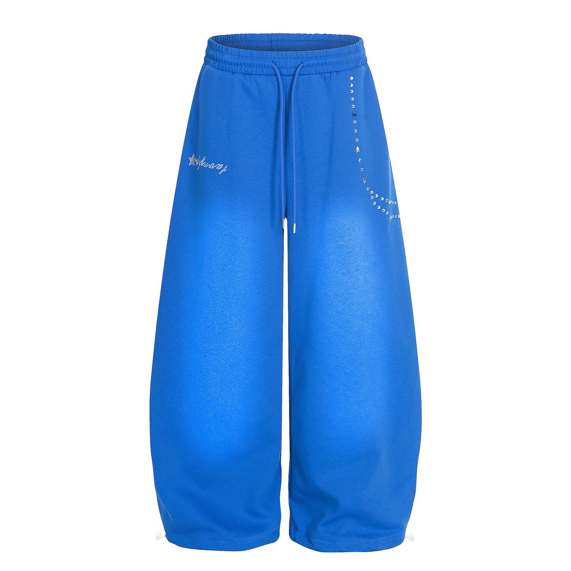 

Autumn/Winter Rhinestone Hip Hop Wide-Leg Sweatpants S синий