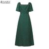 ZANZEA Women Casual Square Collar Short Sleeve Polak Dot Print Dress