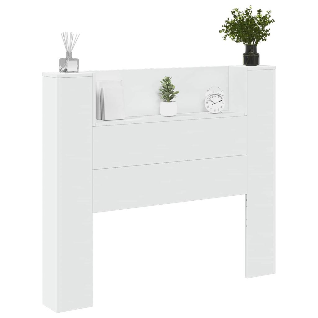 LED Headboard with Storage Space White Wood Based Material