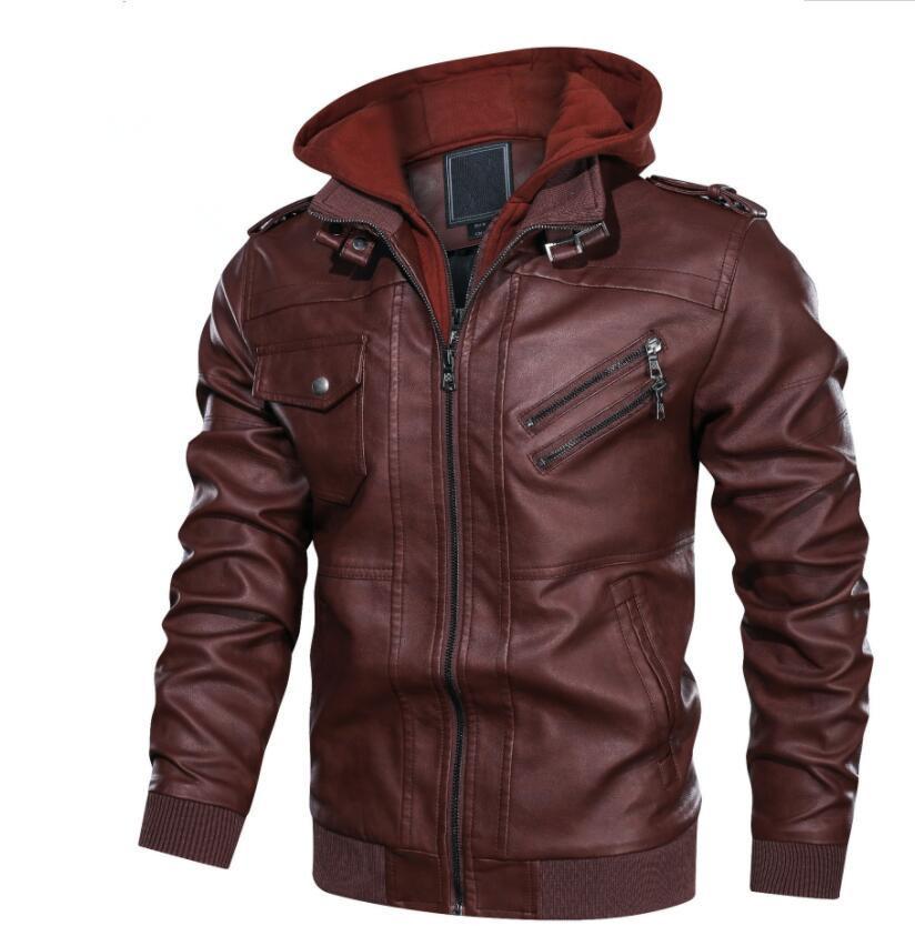 Leather Retro Motorcycle PU Leather Jacket Autumn and Winter Removable Men's Hooded Jacket