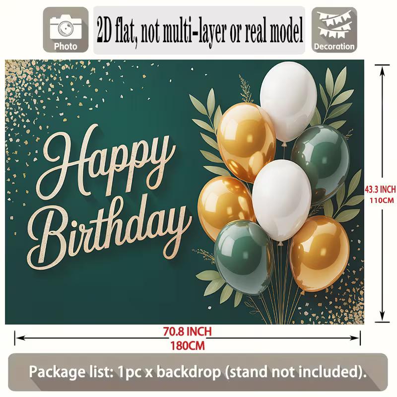 2D Minimalist Birthday Photography Backdrop with Neutral Green and Gold Theme