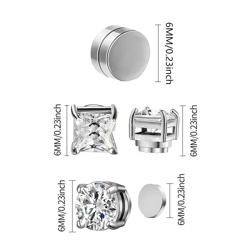 1/3 páry 6MM Křišťálové Magnetické Náušnice Puzetky z Nerezové Oceli Bez Piercingu pro Muže Punk Zirkon Magnetické Náušnice Nepropichovací Šperky