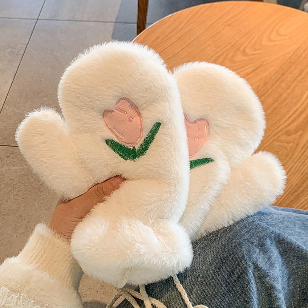 

Cute Tulip Plush Gloves Warm Warm Plush Gloves Fashion Frostbite Prevention Gloves Girls