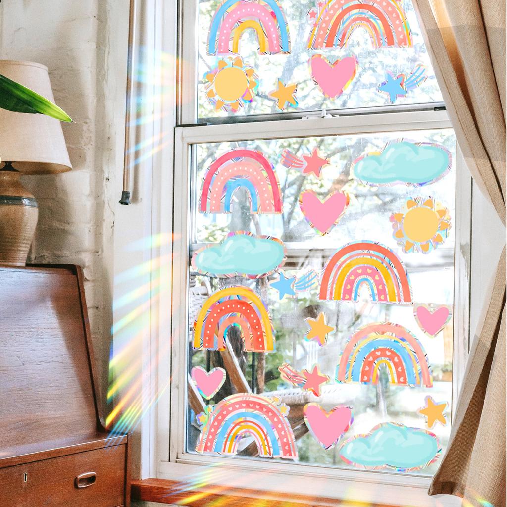 Rainbow stars clouds colorful sunlight static sticker glass window home decoration wall sticker window sticker