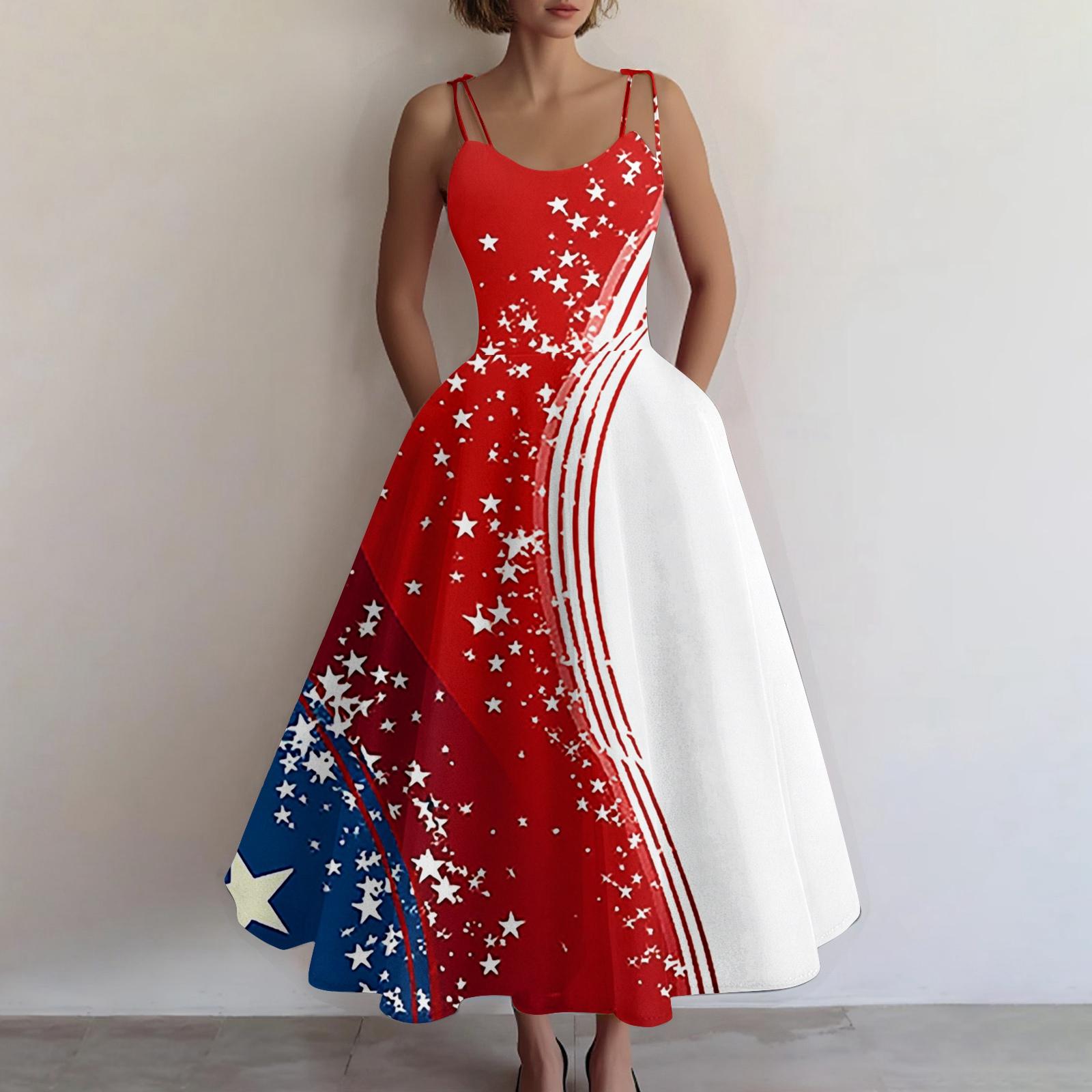 

Women s Casual Fashion Independence Day Print Off-Shoulder Sleeveless Dress XL білий