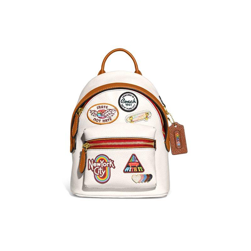 

Coach Charter Backpack 18 Fun Badge Logo Print Embroidery Color Block Leather Backpack Women backpack Off-white Khaki CA137-B4CAH Basic Set (Bag+Dust Bag)