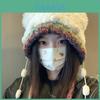 Plush Bear Knit Hat With Colorful Ties For Winter Warmth And Windproof Protection