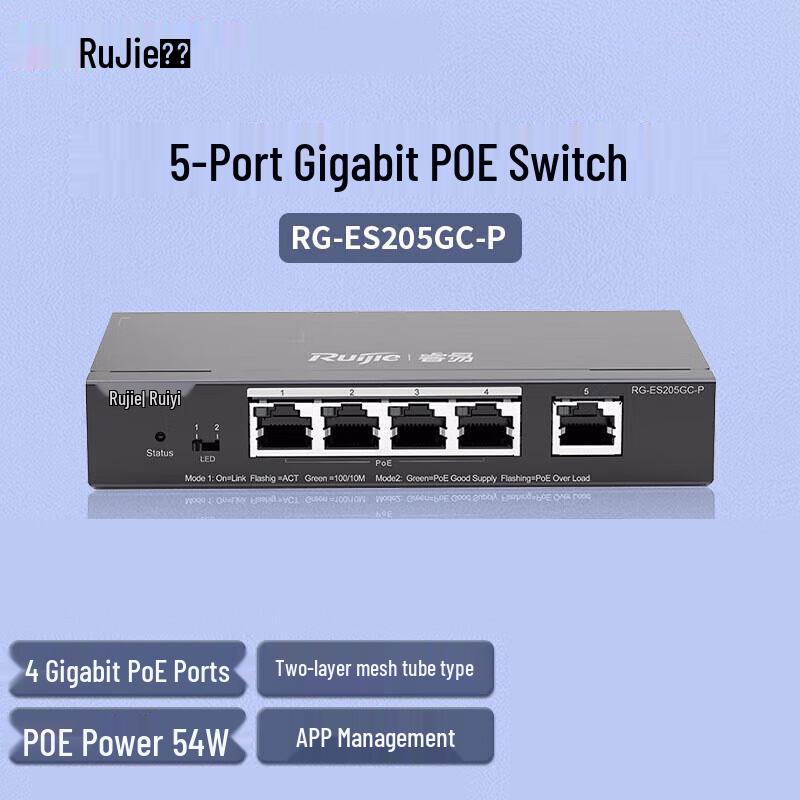 

Ruijie RG-ES205GC-P 5-портовий гігабітний керований PoE-комутатор