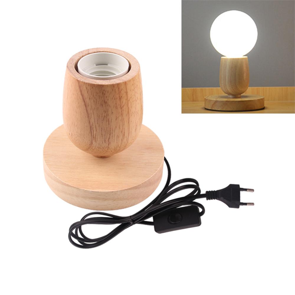 220V Retro Wood Table Lamp E27 Socket Vintage Desk Lamp Base Holder EU Plug Bedside Lamp Decor Wooden Base Table Light