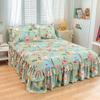 Double Layers Bed Skirt Non-slip Mattress Cover Protector Flower Printed Princess Bed Skirt Bedspread Bed Cover Bedsheet Decor