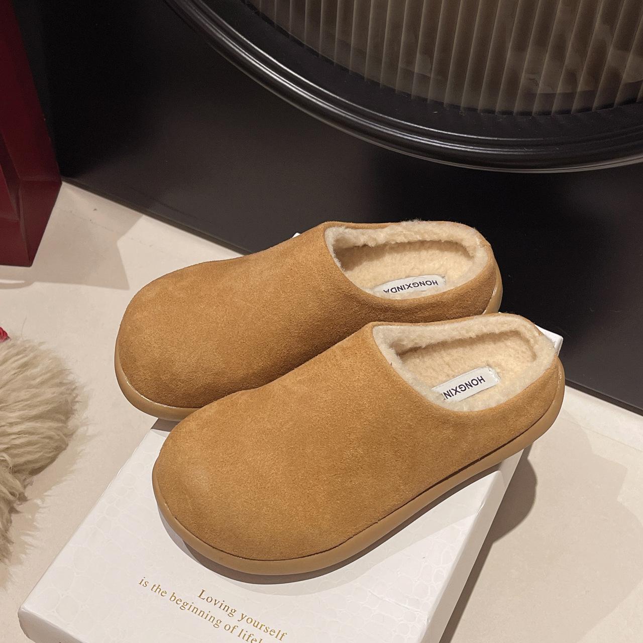 

Тапочки Boken с толстым дном, женская зимняя одежда, высококачественная сумка-голова 2024, новые уродливые и милые нишевые тапочки из бархатного хлопка 35 малиновый