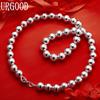 925 Sterling Silver 10mm Simple Solid Polished Bead Necklace - Banquet Gift Jewelry