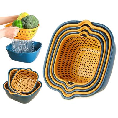 Fruit and Vegetable Drain Basket Plastic Green Yellow Household Double-layer Storage Basket Kitchen Tools Drain Storage TMZ