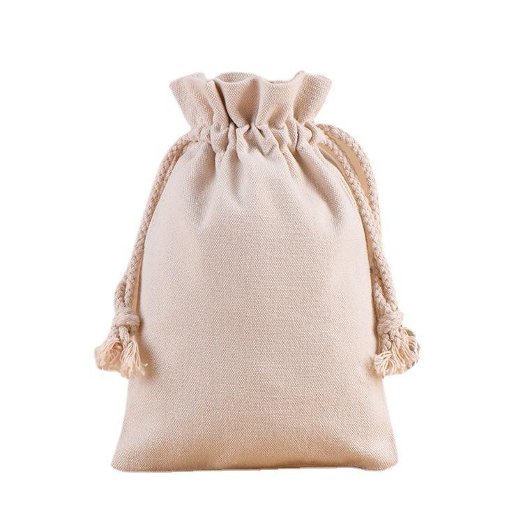 Solid Color Blank Canvas Drawstring Bag - Cotton Rope Jewelry Storage, Customizable with Logo Printing