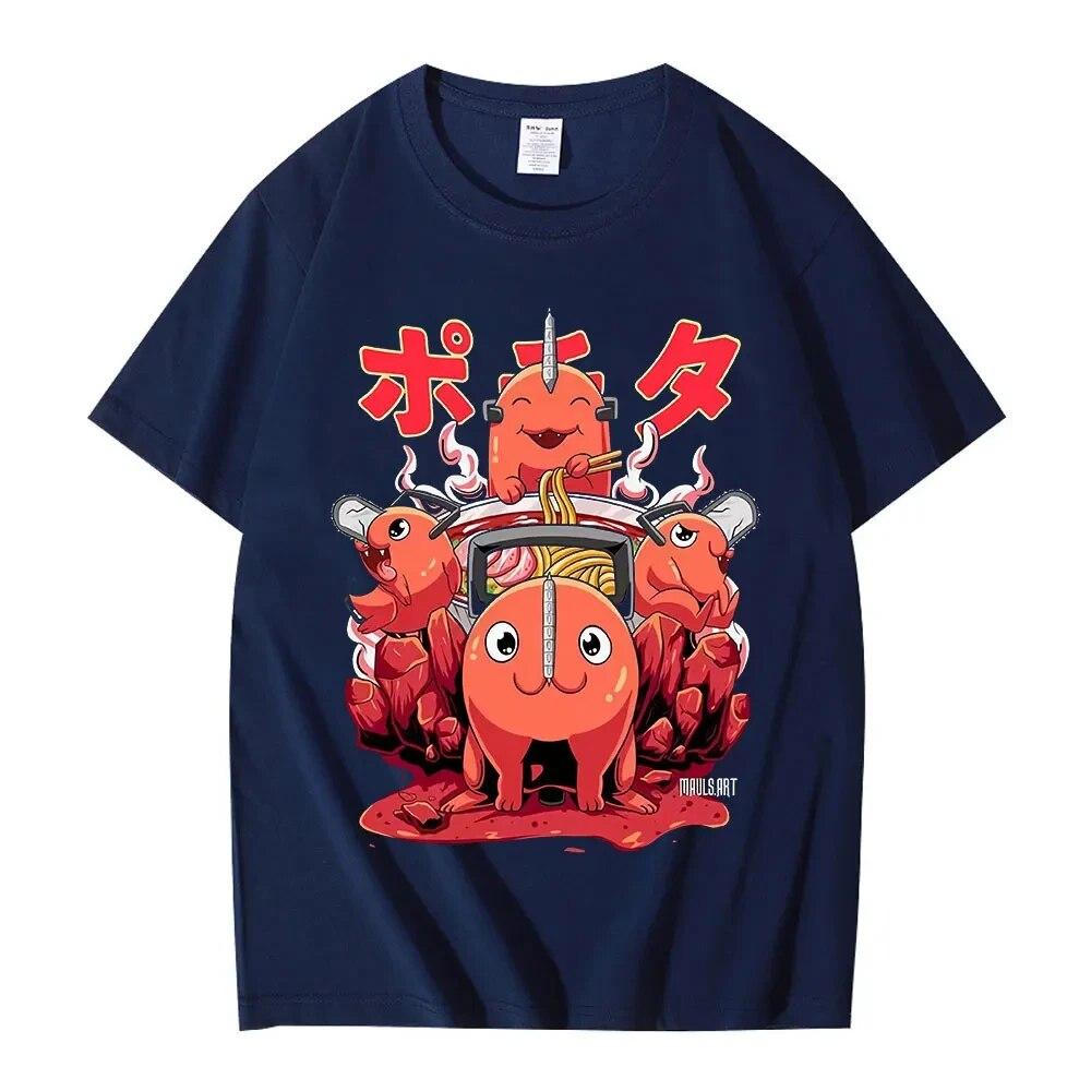Japanische Anime Kettensäge Bedrucktes T-Shirt Sommer 100 % Baumwolle T-Shirt Unisex Damen Kurzarm T-Shirt Unisex Harajuku O-Ausschnitt T-Shirts Tops