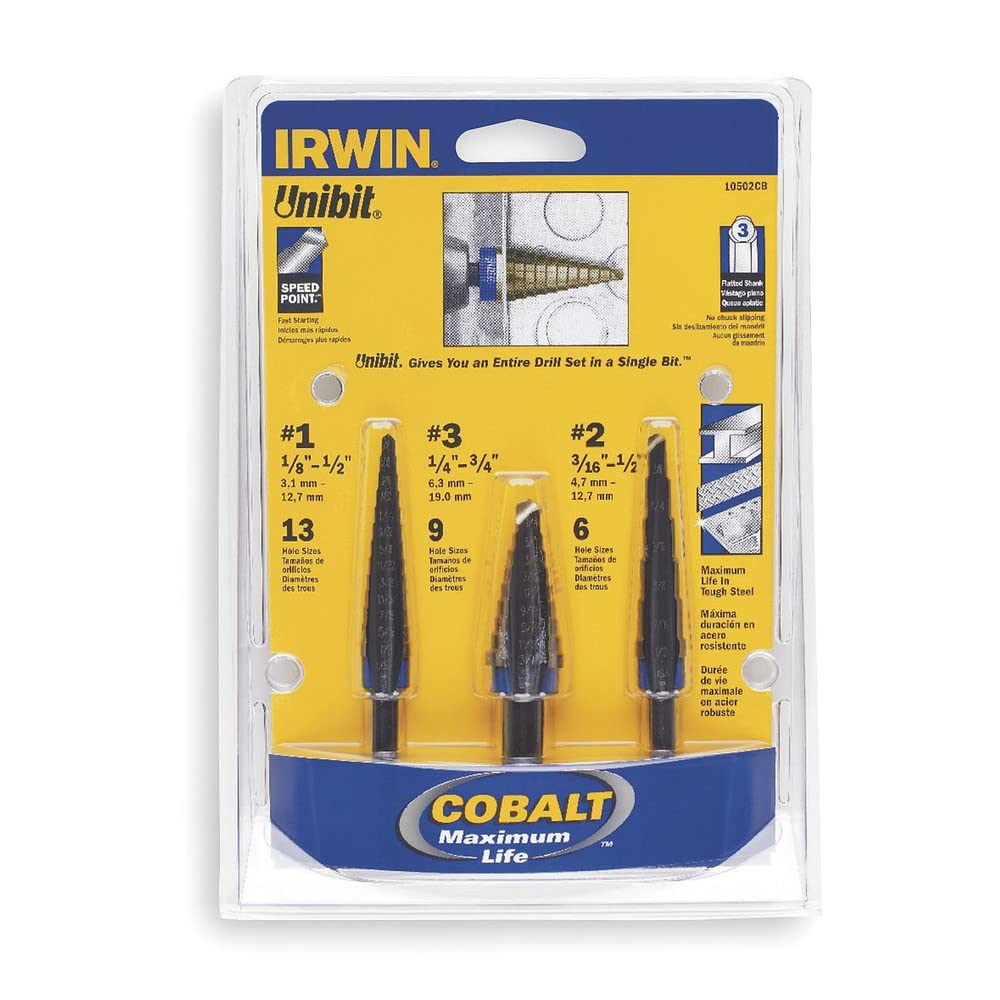 

Step Drill Bit Set,Cobalt,1/8-3/4,3 pc.