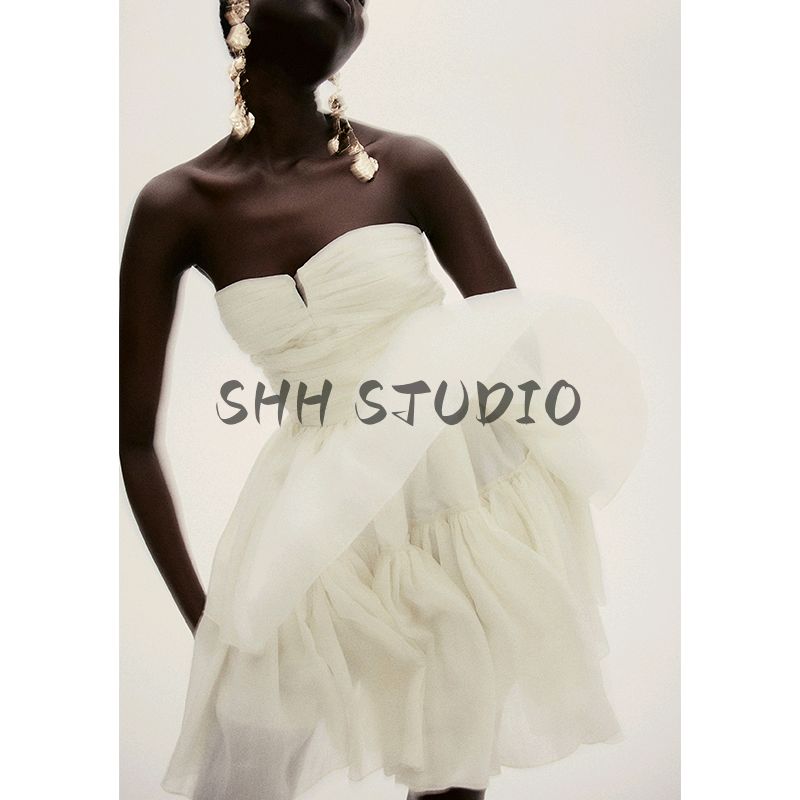 Spring and Summer New Women's Clothing Peach Collar Sleeveless Flared Skirt Tube Top Pleated Dress 1281448