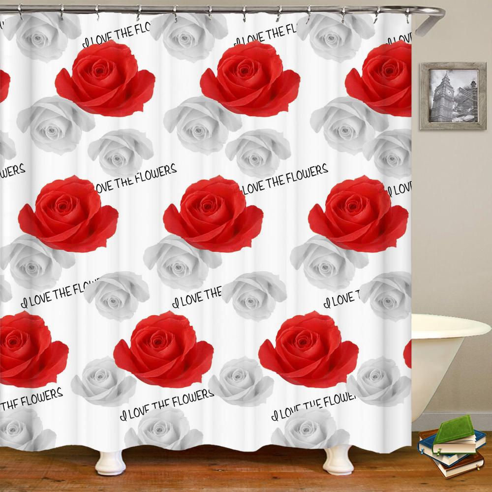 3D Beautiful Rose Flowers Bathroom Shower Curtain Home Decor Curtain Anti-Mold Waterproof Shower Curtains With Hook 180X200Cm
