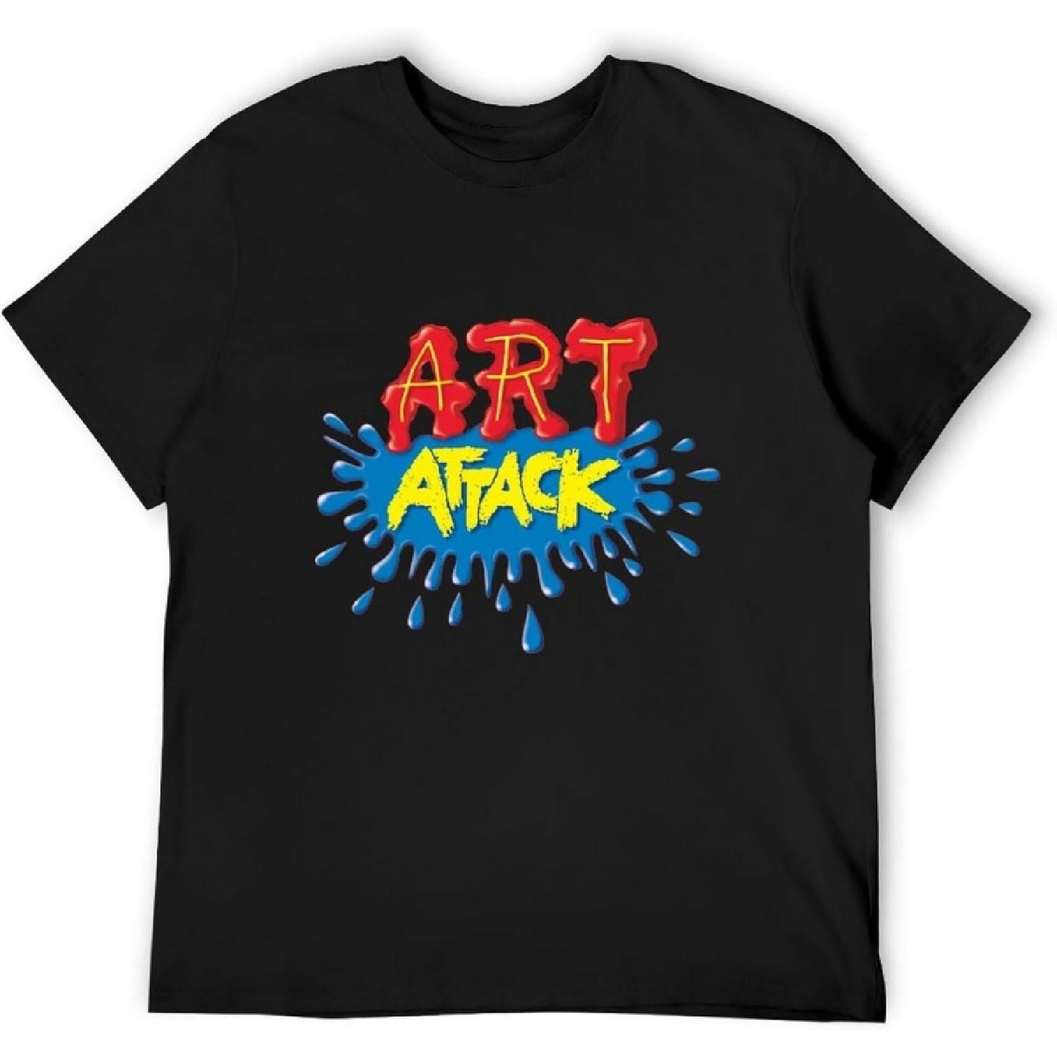 MYCHOME Men s Art Attack Mens Vintage Cotton T-Shirts Black S