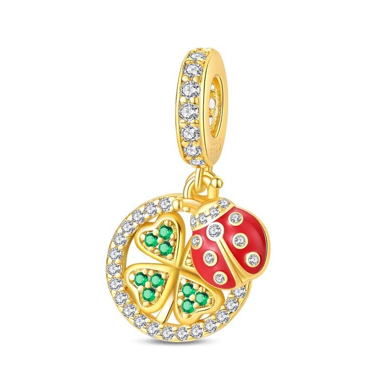 925 Silver Gold Series DIY Charms Beads Inlaid Zirconium Sun Leopard Pendants Fit Bracelet DIY Jewelry Making