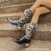 Large size boots women's autumn and winter new wind leopard print low heel pointed head medium tube warm boots