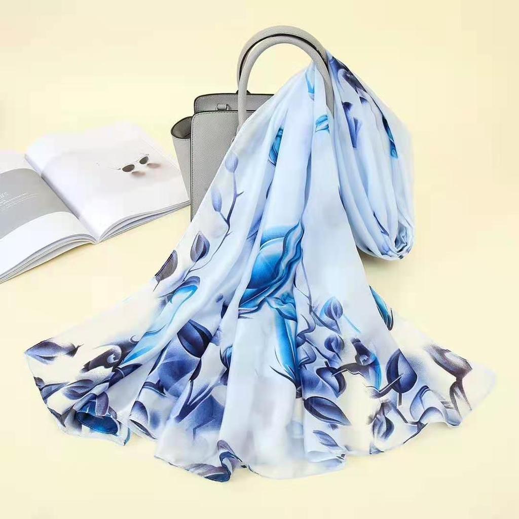 Women's High-Quality Satin Silk Scarf with Printed Design – Versatile for Beach Towel, Sun Protection, or Shawl.