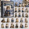 Decorative Christmas Accents Cat Advent Calendar, 24 Day Countdown with Cute Ornaments, Calendar 2D Acrylic Kitty Holiday Decorations, Gift for