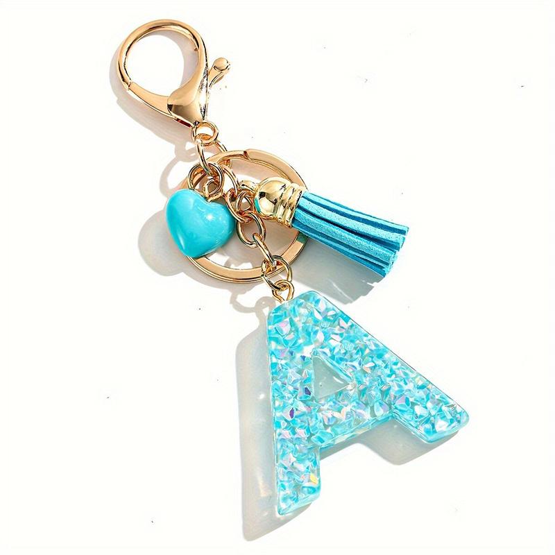 Blauer Glasierter Stein A bis Z Buchstaben Schlüsselanhänger 26 Initialen Alphabet Liebe Quaste Anhänger Autoschlüsselanhänger Damenschmuck Geschenke