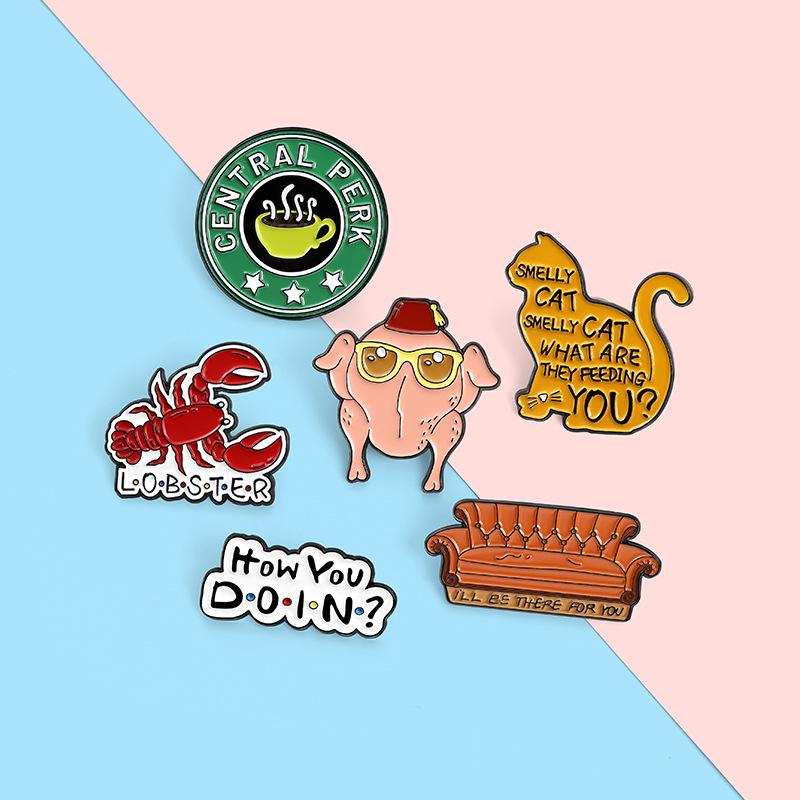 Friends TV Show Inspired Animal Sofa Pins: Cat, Scorpion, Pig Brooches In Alloy