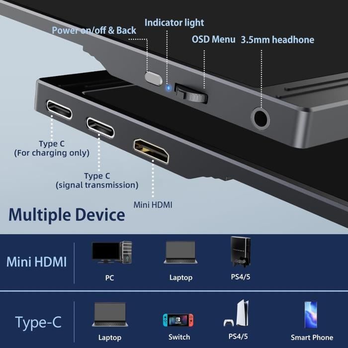 Écran portable - cuiuic - 15,6 pouces - 1920x1080 fhd - 400 cd/m² - ips 178°