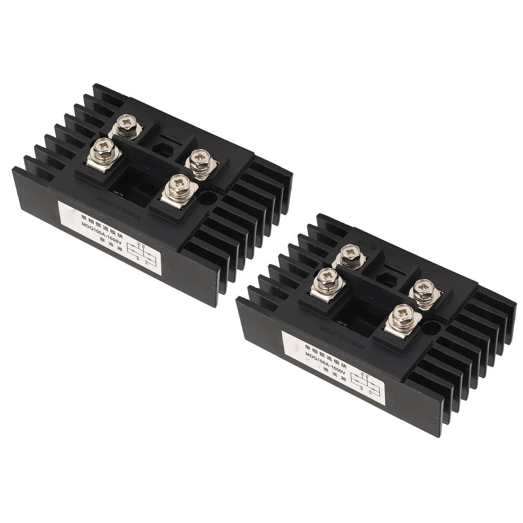 2Pcs Single Phase Bridge Rectifier 100A 1600V 4 Terminals Current Conversion Module Waterproof Black