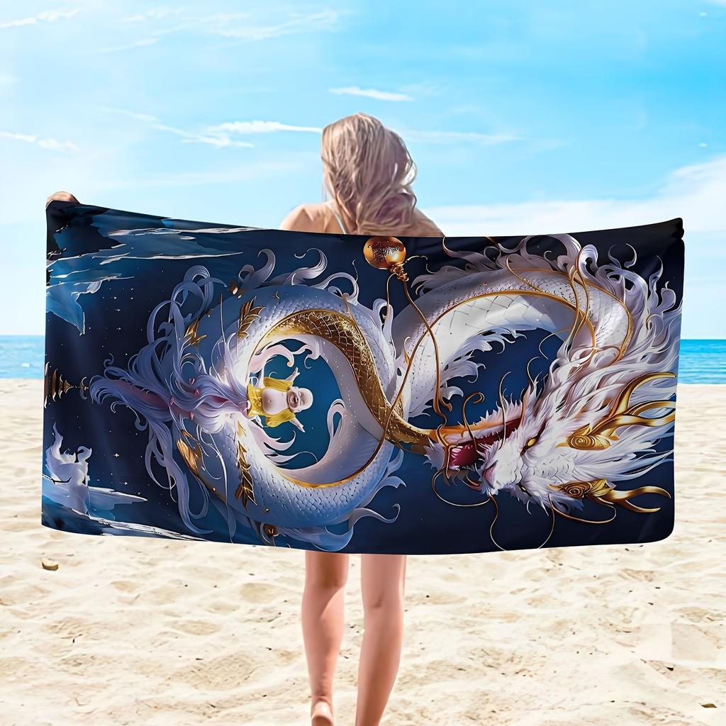 Toalla de Playa de Microfibra Extra Grande con Diseño de Dragón, Muy Absorbente para Playa Piscina Buceo Surf Yoga
