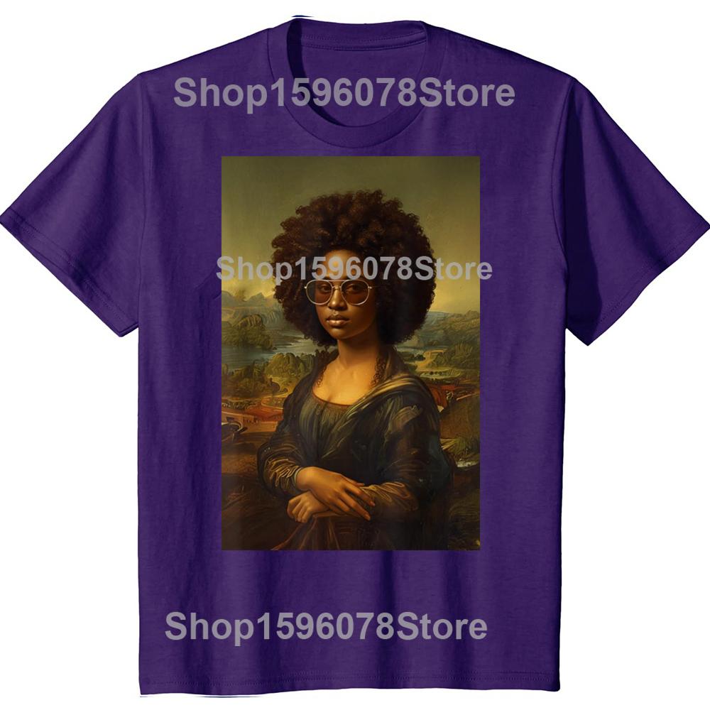 Black Mona Lisa African American Black History Month T Shirts Men Humor Streetwear Tee Short Sleeve Unisex Loose Clothing