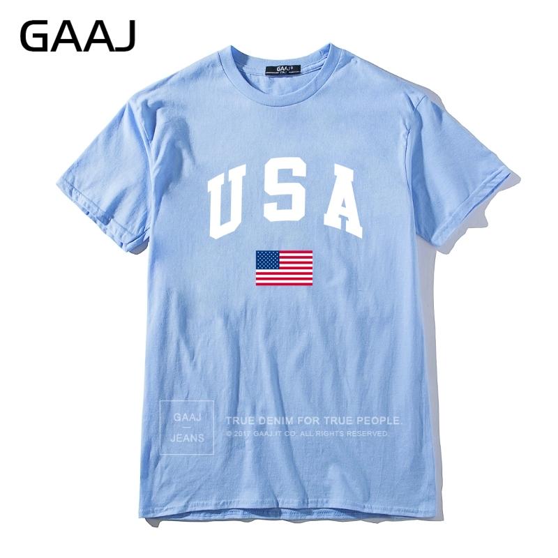 GAAJ USA America Flag Men T Shirt Top High Quality 100 Cotton Tshirts For Man Tshirt Printed Brand Clothing Casual Streetwear