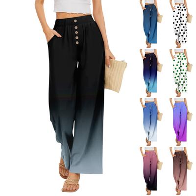 Damen Sommer Locker Weites Bein Hose Elastischer Bund Knopfleiste Vorne Mit Taschen Polka Dot Farbverlauf Druck Lässige Hose