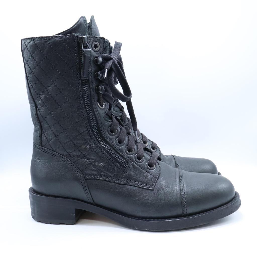 CHANEL G29324 CC Logos Matelasse Zip Design Lace-Up Leather Short Boots shoes 39 blackUsed